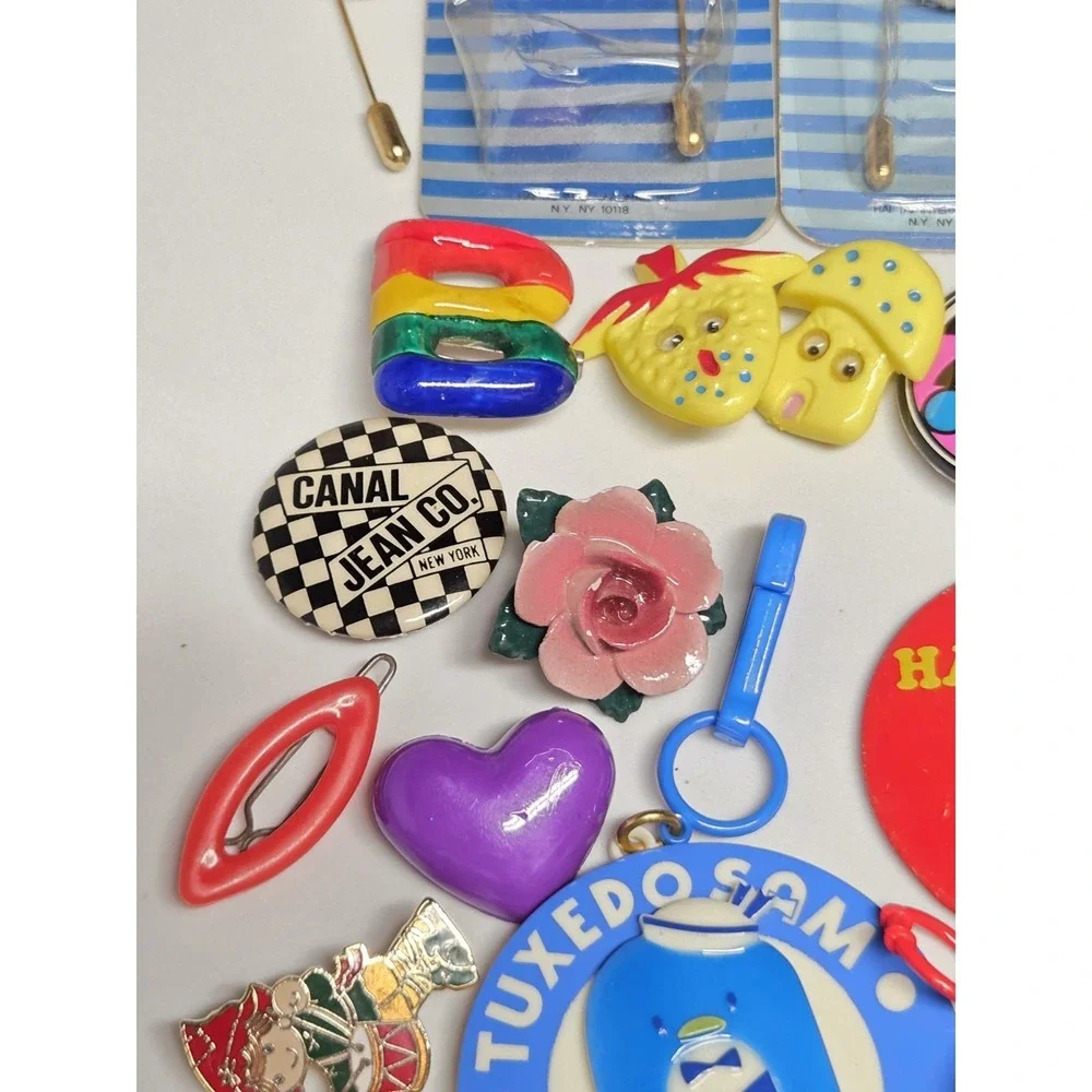 Vintage 80s 90s Pins Lot Flocked Teddy Bears HAS Novelties Squares Star Glasses